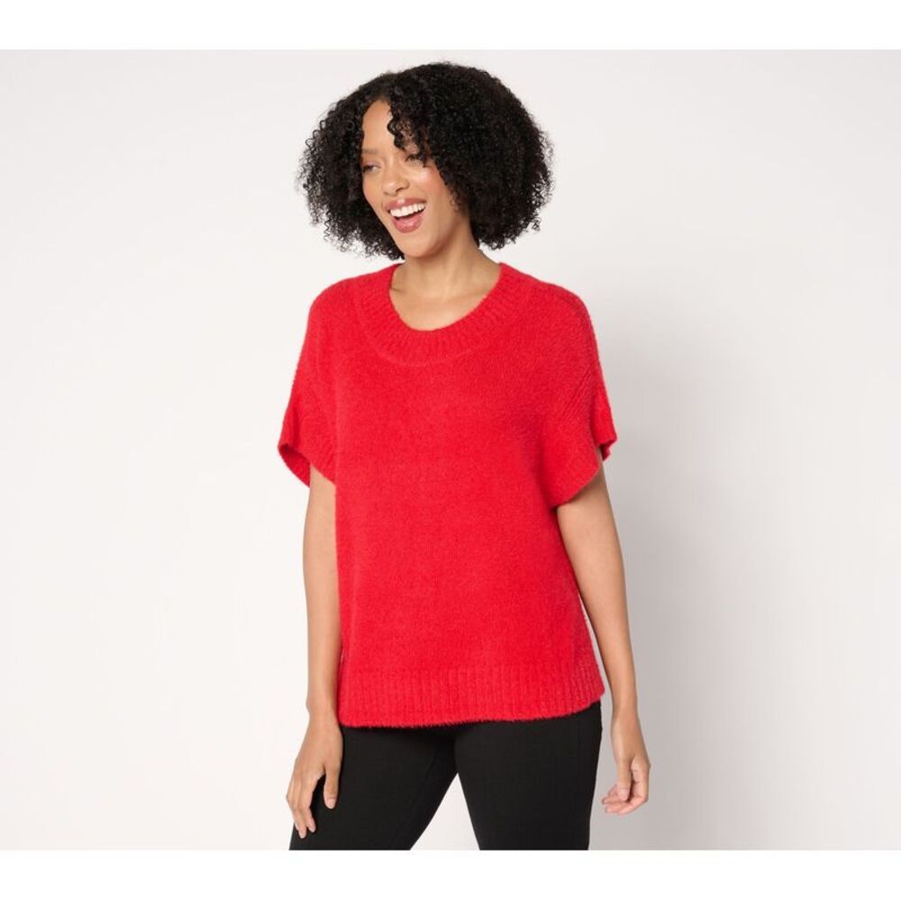Studio Park Women's Top Sweater Sz XL Drop Shoulder Brushed Rib Hem Red A667576